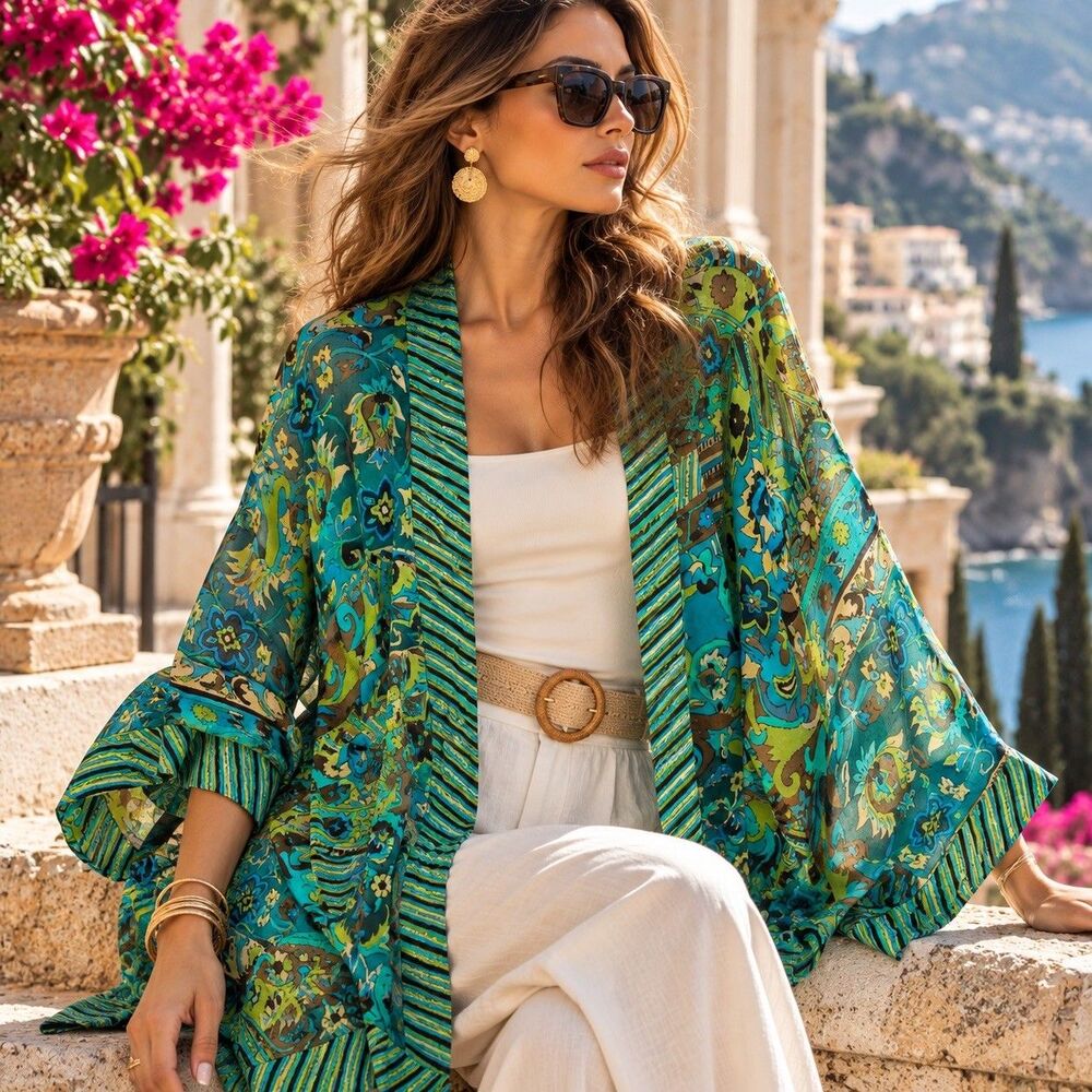 Vintage Coldwater Creek 100% Silk Art-to-Wear Kimono Jacket